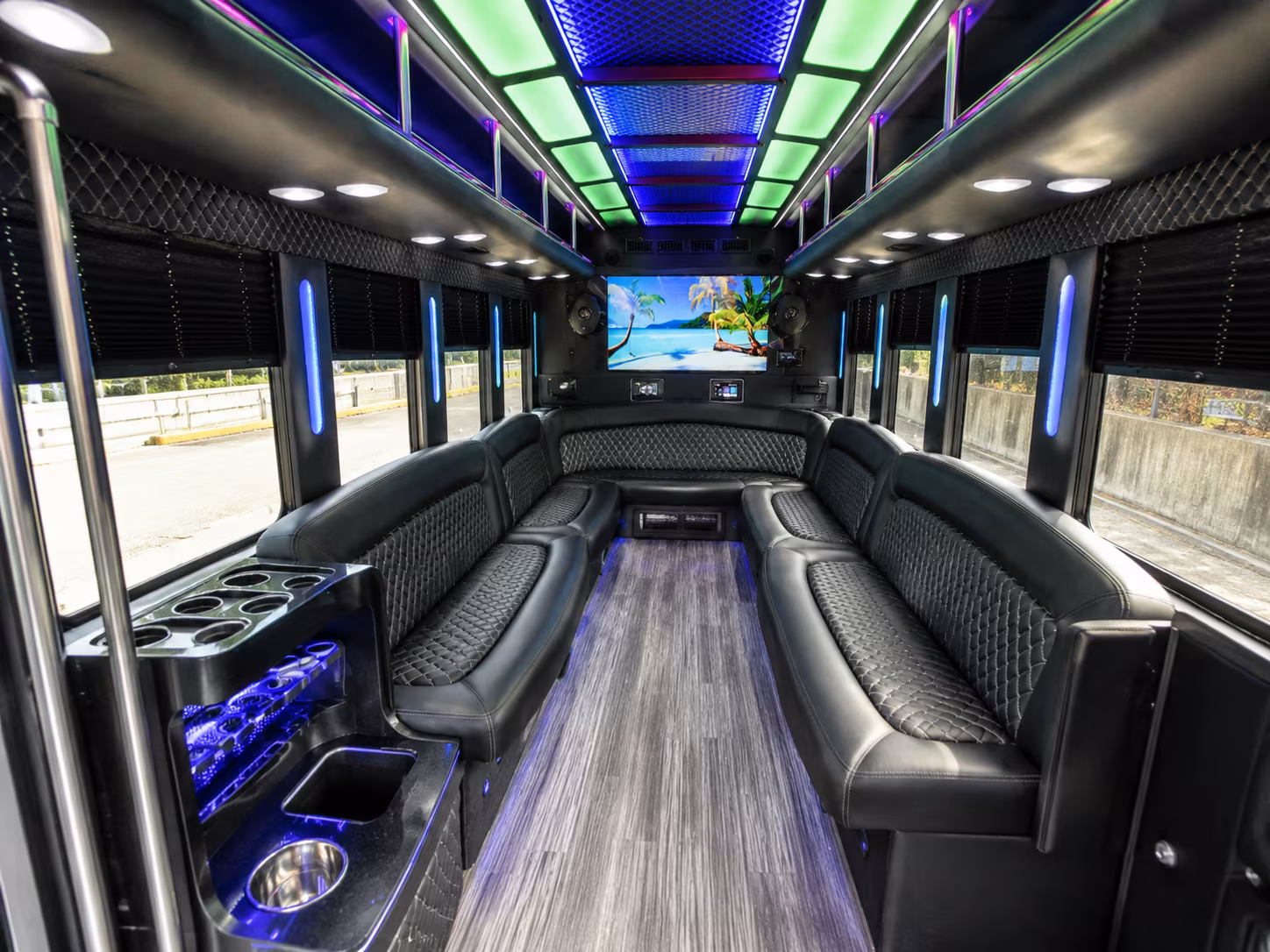hamilton 18 passenger party bus inside