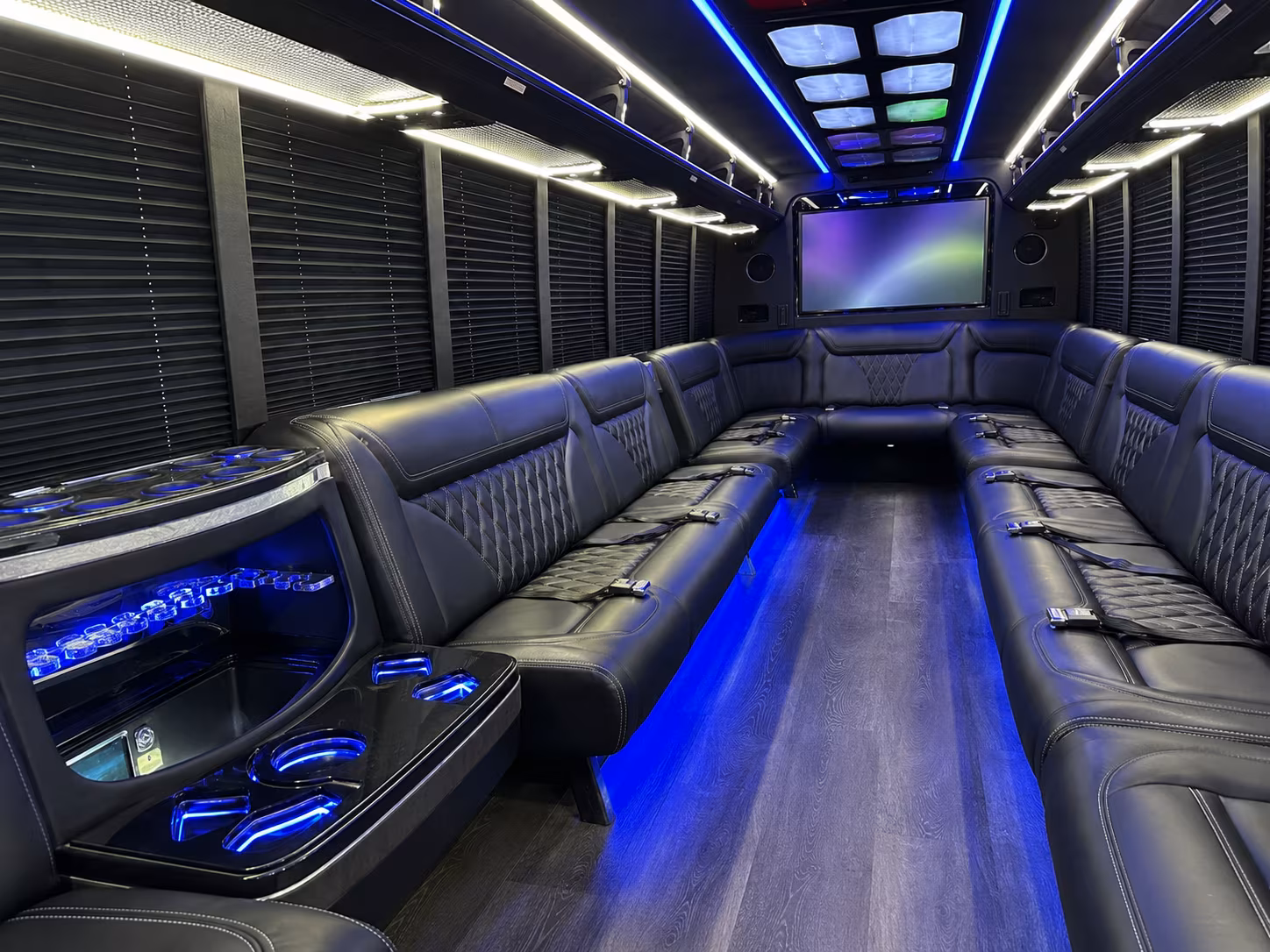 hamilton 20 passenger party bus inside
